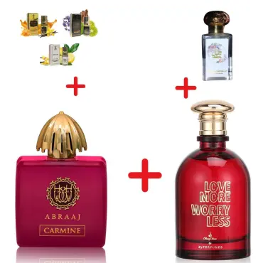 Fragrance World Abraaj Carmine + My Perfumes Love More Worry Less + Otoori Jameela + 3 мини парфюмни масла
